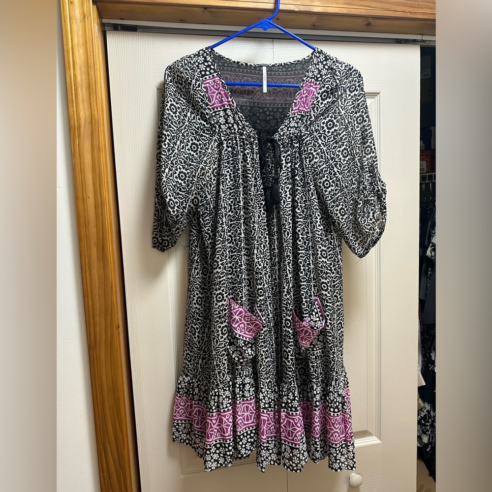 Free People Black and Pink Long Sleeve Dress